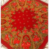 روسری ترکمنی پشمی قرمز قواره 148 برند پاولوف پوساد روسیه