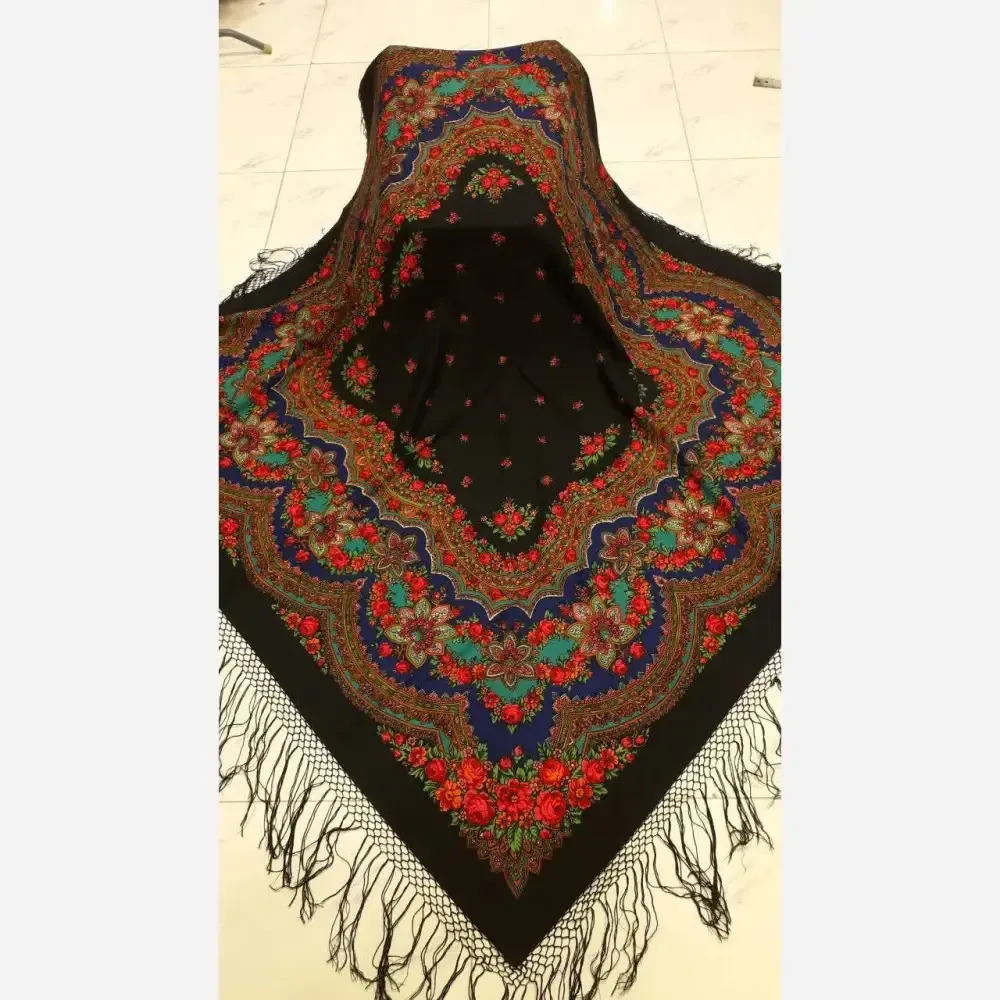 روسری ترکمنی اصل پشمی برند Pavlovo Posad مدل ستاره قواره 148×148 سانتیمتر