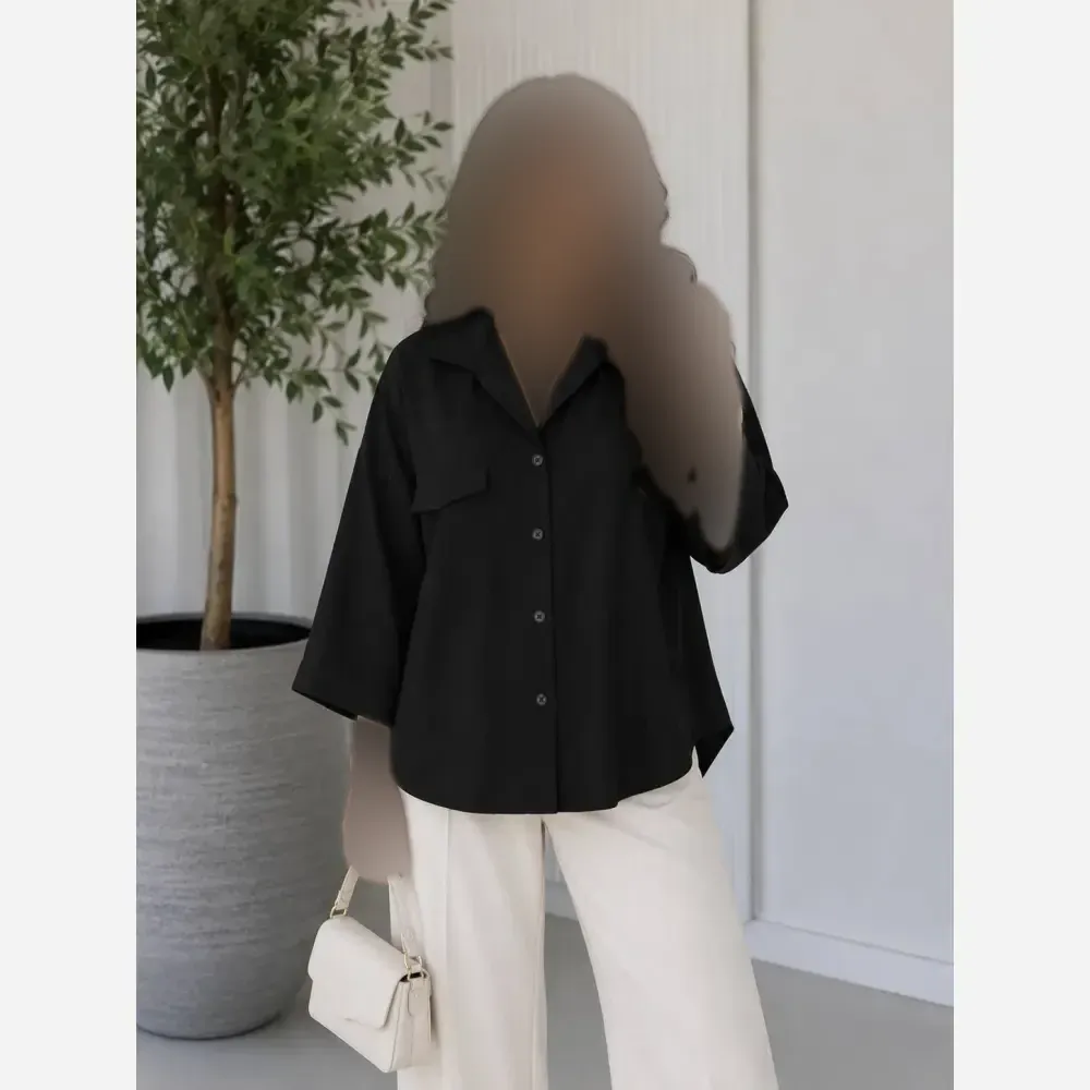 شومیز باکسی لینن درجه یک مشکی فری سایز تا 48