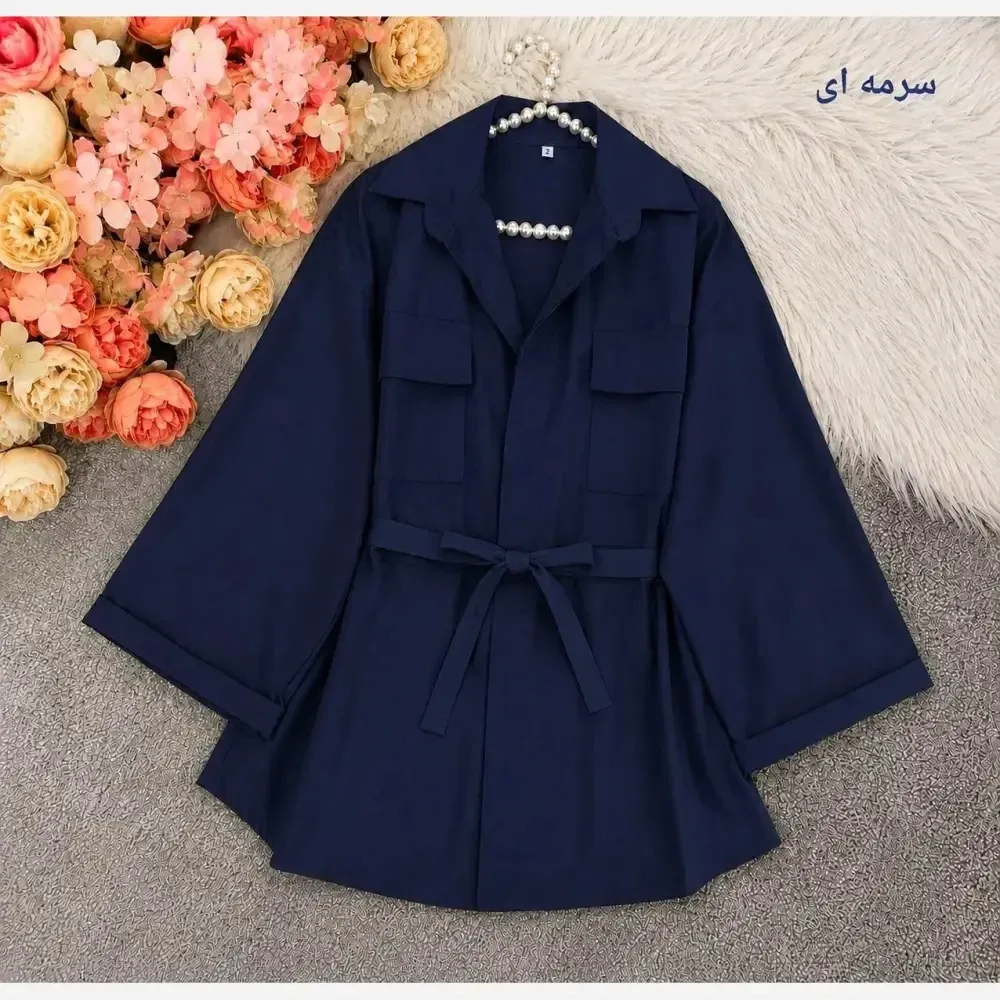 مانتو داکرون کمرگت جیب دار زنانه