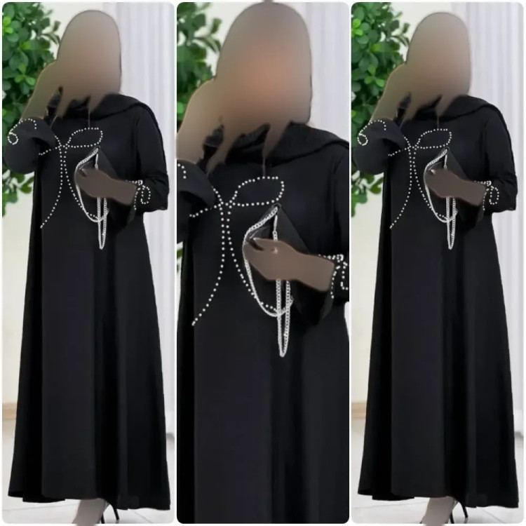 عبا زنانه پاپیون کریستالی جنس الیزه رنگ مشکی سایز فری سایز