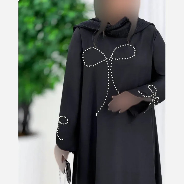عبا زنانه پاپیون کریستالی جنس الیزه رنگ مشکی سایز فری سایز