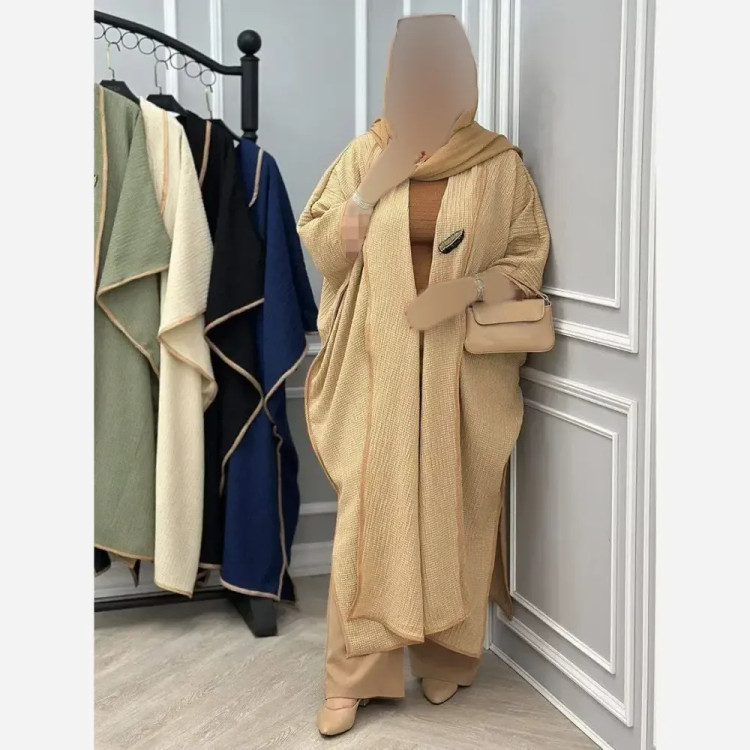 مانتو میخک جنس حصیری با کیفیت فری سایز قواره آزاد با گل سینه