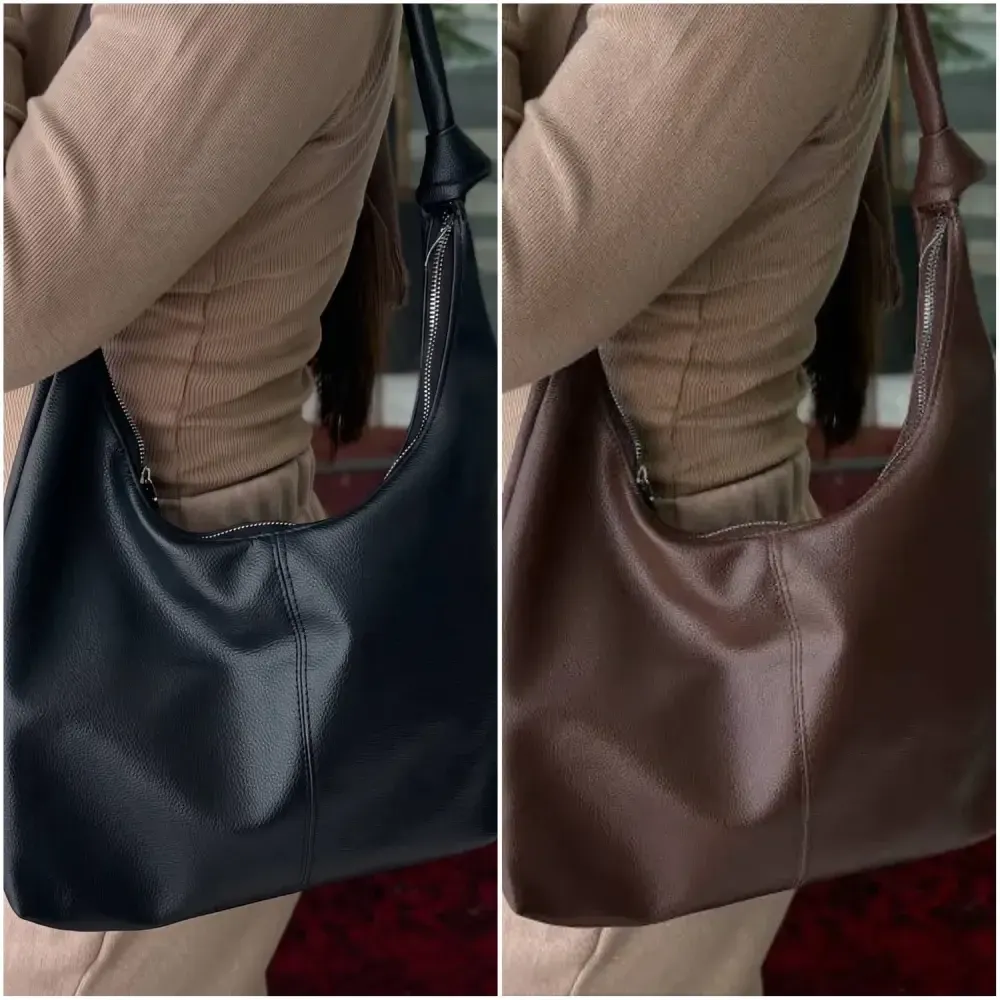 کیف بند گره ای چرم سبک و جادار رنگ مشکی و موکا