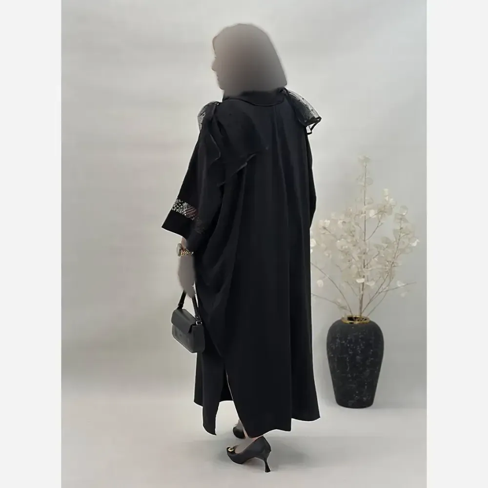 عبا مجلسی زنانه مدل آمیتیس جنس بوگاتی و گیپور رنگ مشکی سایز فری سایز