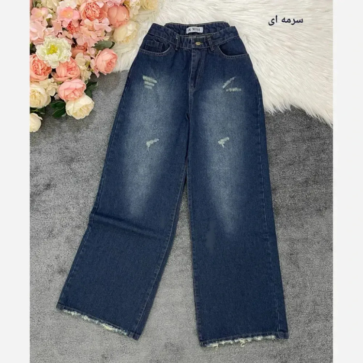 شلوار فول بگ جین درجه یک زنانه یخی سورمه ای سایز 38 تا 46