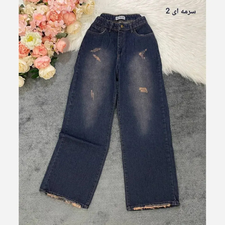 شلوار فول بگ جین درجه یک زنانه یخی سورمه ای سایز 38 تا 46