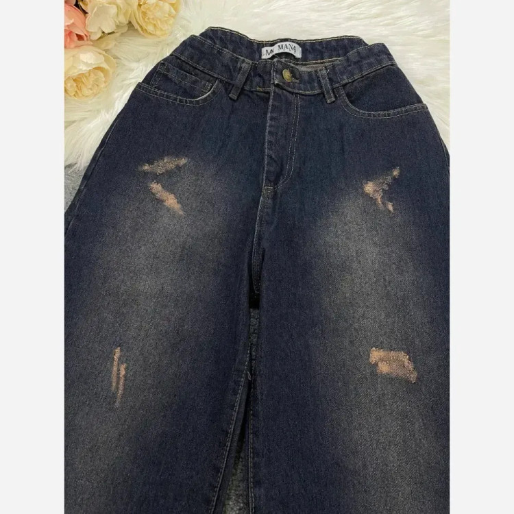 شلوار فول بگ جین درجه یک زنانه یخی سورمه ای سایز 38 تا 46