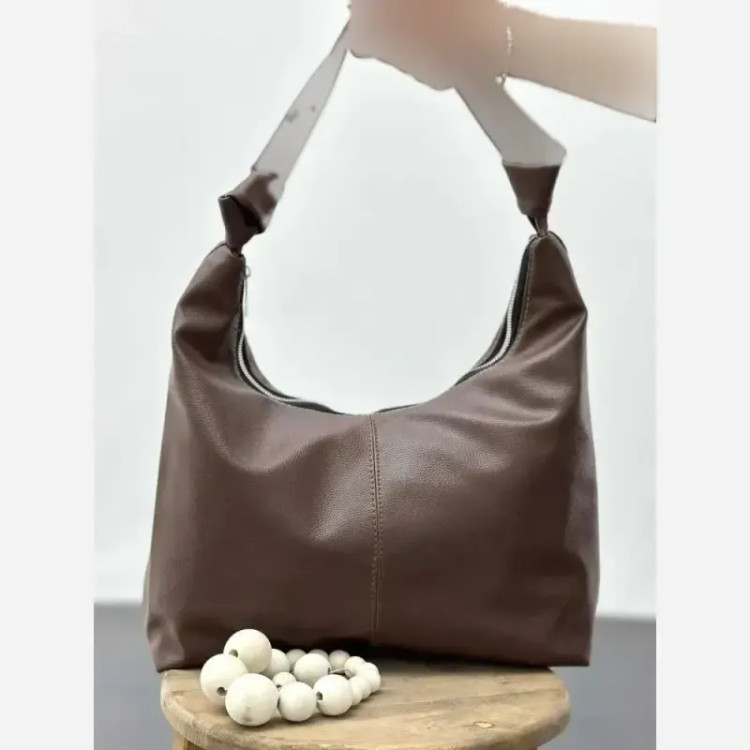 کیف بند گره ای چرم زنانه مشکی موکا سبک جادار با کیفیت 30*40 سانت