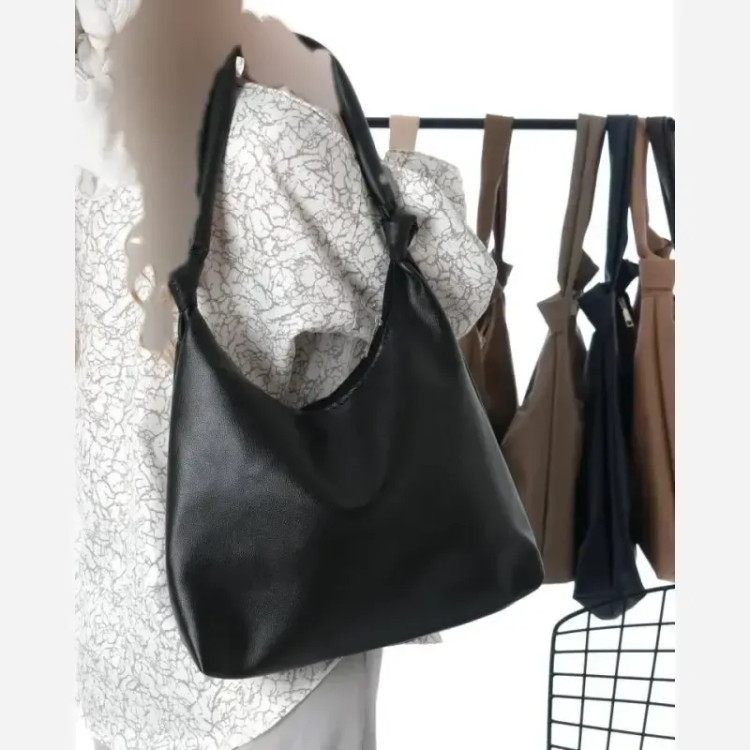 کیف بند گره ای چرم زنانه مشکی موکا سبک جادار با کیفیت 30*40 سانت