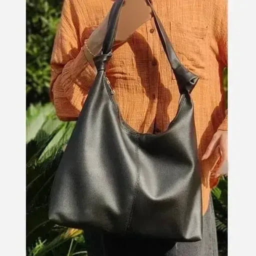 کیف بند گره ای چرم زنانه مشکی موکا سبک جادار با کیفیت 30*40 سانت