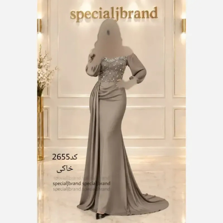 ماکسی مجلسی ژانت ساتن جولیا کاپ دار سنگ و مروارید پانچی درجه یک سایز 38 تا 48