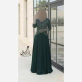 پیراهن مجلسی زنانه روناک کاپدار با نگین و مروارید سایزبندی 42 تا 58 قد 150 جنس لمه درجه یک