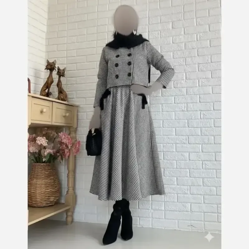 کت دامن پیچازی مروا گرم و ضخیم زنانه کرم مشکی سایز 38 تا 50