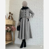 کت دامن پیچازی مروا گرم و ضخیم زنانه کرم مشکی سایز 38 تا 50