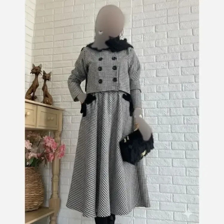کت دامن پیچازی مروا گرم و ضخیم زنانه کرم مشکی سایز 38 تا 50