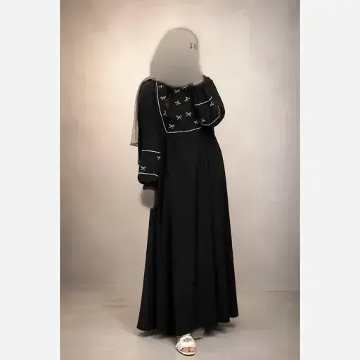 عبا گلدوزی پاپیونی مناسب شیردهی جنس الیزه رنگ مشکی