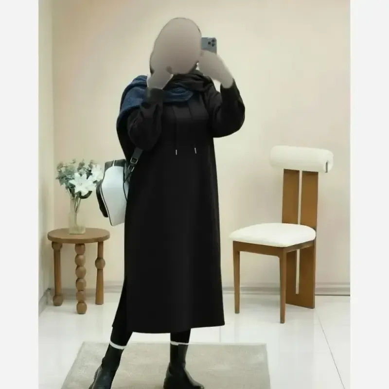 هودی دورس تو کرکی ضخیم کلاهدار مدل لندو رنگ مشکی فری سایز بیرون پوش