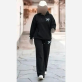 هودی و شلوار زنانه جنس پنبه گلکسی رنگ مشکی سایز فری 38 تا 46