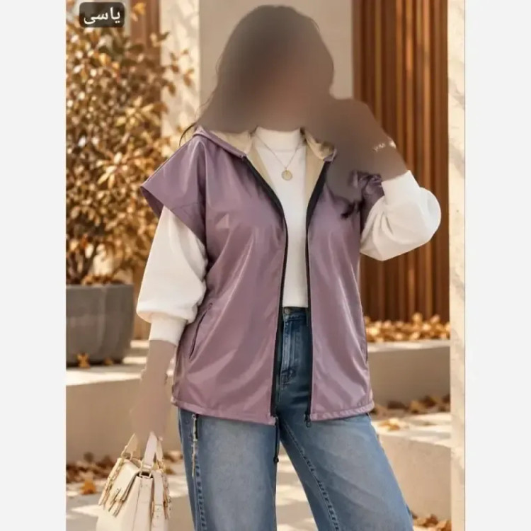 وست چرم زنانه مدل میشل جنس چرم تیرکمانی کلاه دار سایز فری 36 تا 48