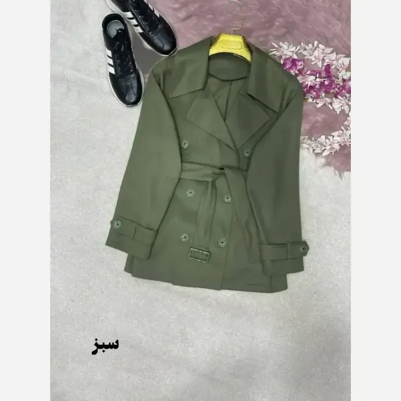 ترنچ کت کوتاه زنانه جنس کتان استانبولی مدل هیوا سایز 38 تا 44