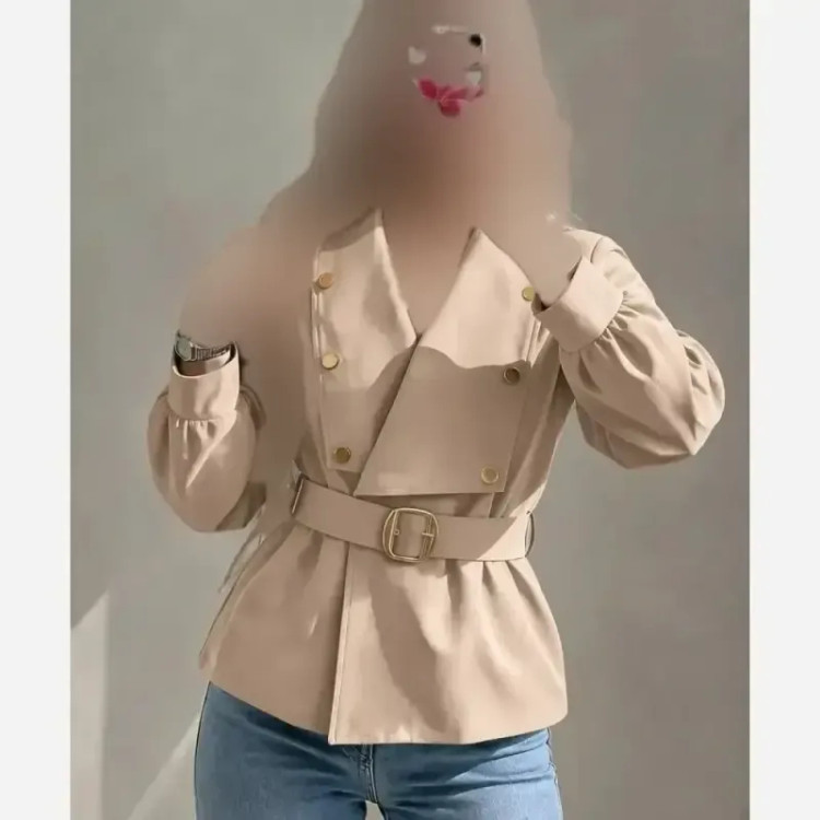 بارونی زنانه مدل رومینا جنس کتان زارا درجه یک ضدآب و کجراه کمربنددار