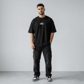 تی شرت اورسایز مردانه یقه گرد آستین سه ربع طرح حروف پنبه یکرو