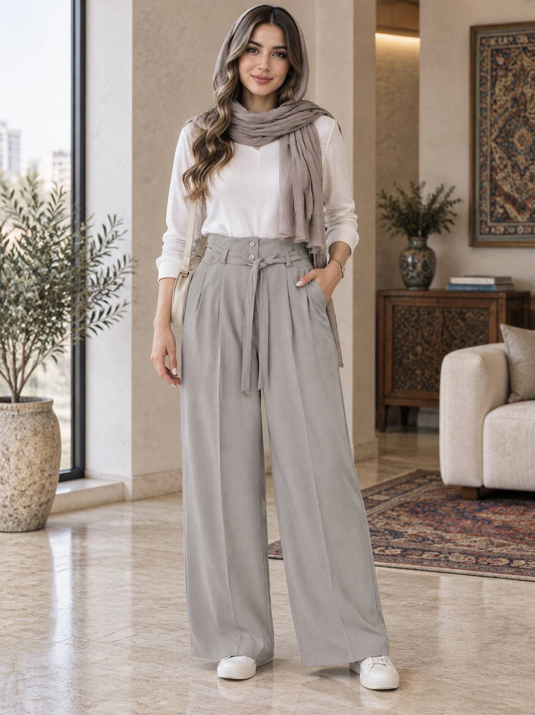 شلوار بگ بزیاق کمربنددار